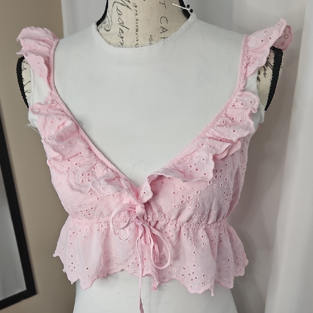 Zara Blush Pink Eyelet Ruffle Top